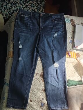 Terra & Sky Dark Blue Distressed Boyfriend Jeans